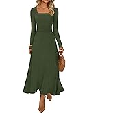 MEROKEETY Women's Sweater Dress 2025 Fall Winter Casual Long Sleeve Square Neck Pleated Church Work Knit Midi Dresses