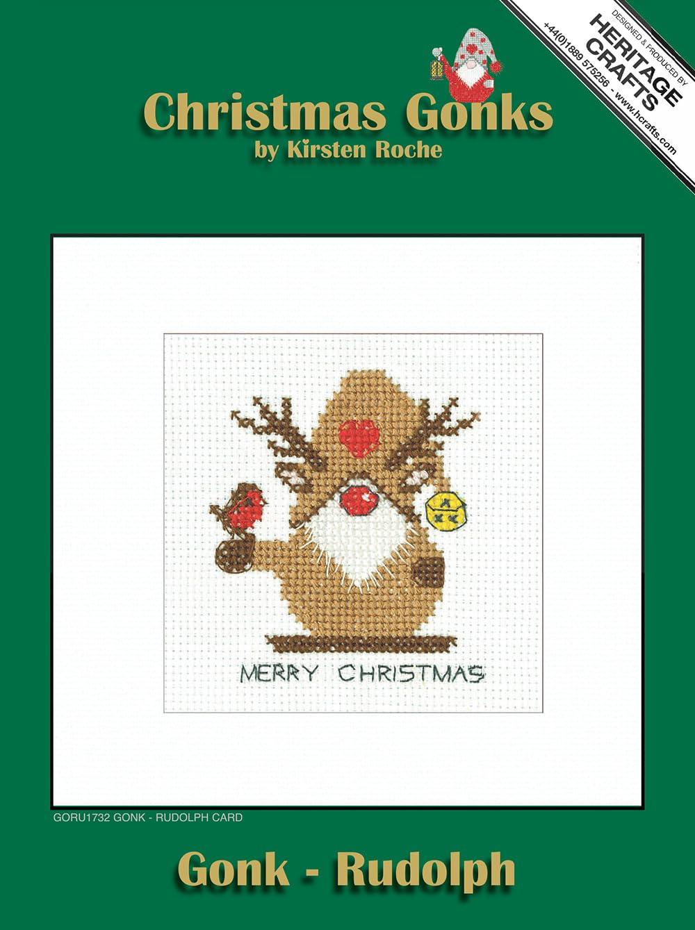 Heritage Crafts Cross Stitch Kit - Christmas Card, Gonk - Rudolph - Kirsten Roche