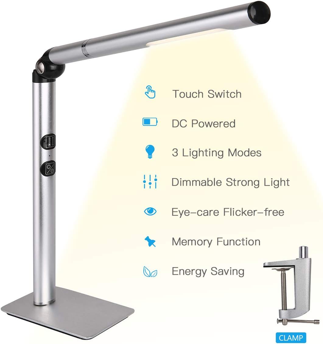 KogMaKogMaW Foldable LED Desk Lamp, 350 Lumen, Eye-Care Table Lamp with 3 Lighting Modes, Touch Control, Memory Function, Dimmable Office Lamp for Reading, Studying, Working.
