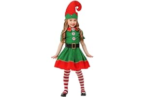 Elf Costume Kids Girls Christmas Costume Kids Party Dress With Hat Belt And Striped Tights Santa’s Helper Outfit