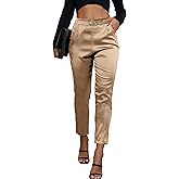 Women's Satin Pants Dress Casual Party Wedding Night Pull on High Waist Pants