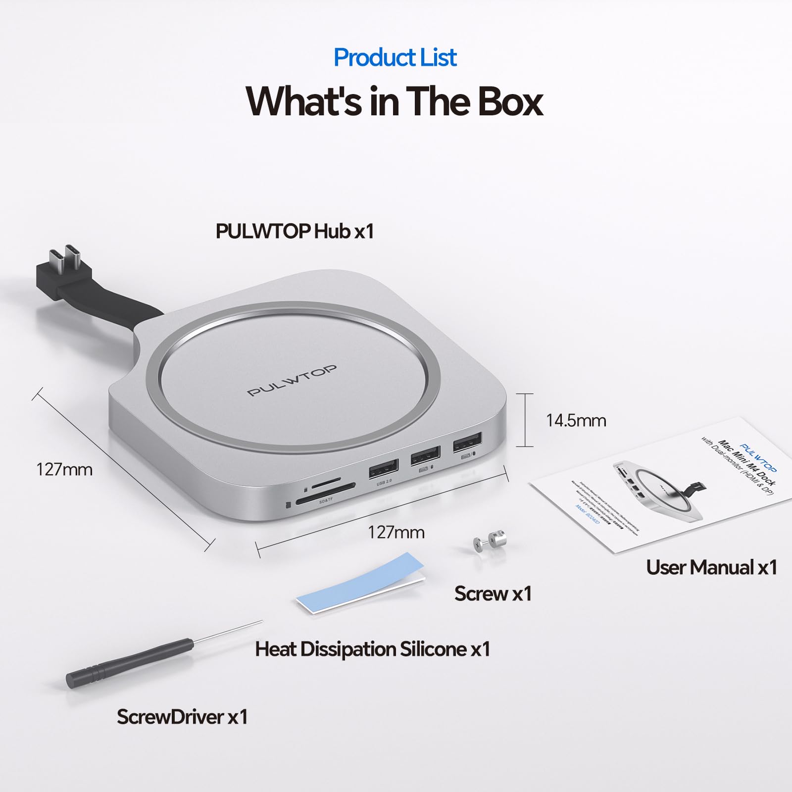PULWTOP Mac mini M4 Dock & Ständer mit 2 Monitore DP 4K144Hz & HDMI 4K60Hz 8