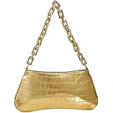 GORGLITTER Women's Gold Metallic Shoulder Bag Evening Party Mini Clutch Purse Chain Zipper Closure Wedding Handbag