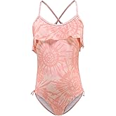 Girls One Piece Swimsuits Ruffle Bathing Suit Kids Hawaiian Floral Swimwear 3-16 Years