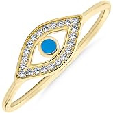 Bling Jewelry Minimalist 14K Rose Gold Plated .925 Sterling Silver Midi Knuckle 1MM Band Stackable Delicate CZ Halo Evil Eye Ring For Women Teen