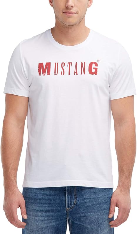 T-shirt Mustang Homme Col Rond - 100% Coton, Imprimé Logo, Taille Regular, Neuf Avec étiquettes