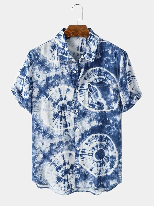 Mens Tiedye Print Turn Down Collar Short Sleeve Shirts