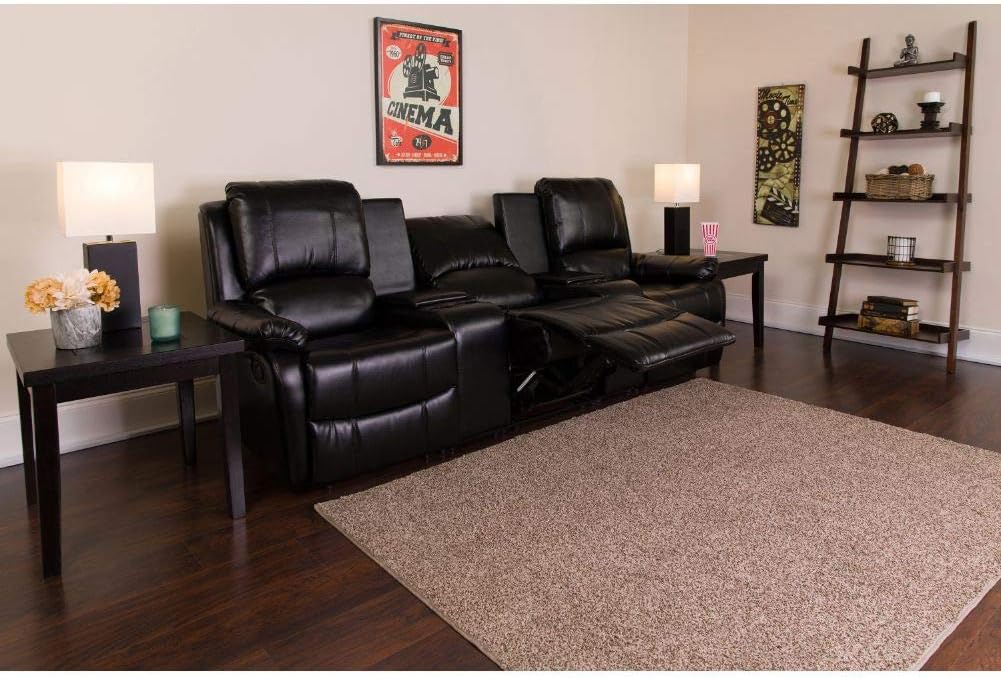Flash Furniture Allure Series 2-Seat Reclining Pillow Back Black LeatherSoft Theater Seating Unit with Cup Holders: Furniture & Decor