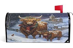 ALAZA Christmas Highland Cow Magnetic Mailbox Cover MailWraps Garden Yard Home Decor for Outside Oversized-25.5" x20.8"