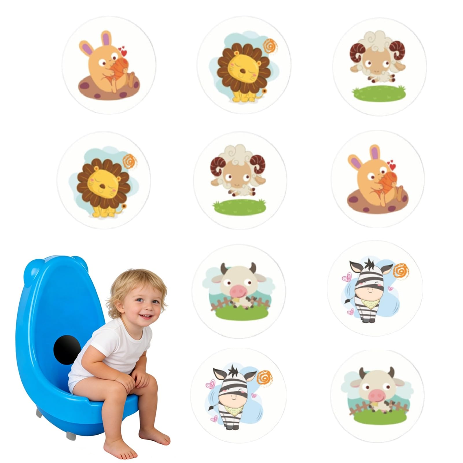PORUPAEL 10-Pack Potty Training Stickers - Color-Changing Toilet Training Stickers, Reusable Potty Stickers with Dinosaur Designs, Interactive Pee Targets for Kids (Animal)