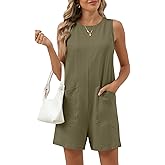 OUKODS Womens Romper Casual Loose Sleeveless 2025 Summer One Piece Outfit Crewneck Short Jumpsuit Overall Outfits & Pockets