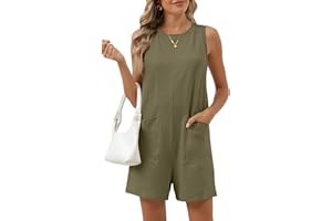 OUKODS Womens Romper Casual Loose Sleeveless 2025 Summer One Piece Outfit Crewneck Short Jumpsuit Overall Outfits & Pockets