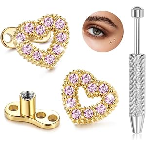 NICEIGHT 2Pcs 14G Titanium Heart Dermal Jewelry Tops and Base for Women Men | G23 Titanium Pink CZ Dermal Anchor Tops and Bas