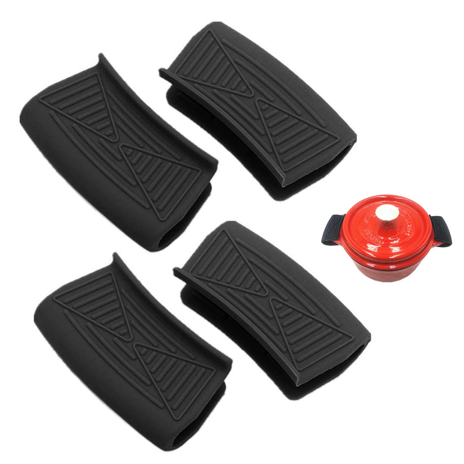 NINVVS 4 pieces of silicone pan handle cover clamp, kitchen accessories, handle, side Heat Protector, cooking Resistant Pinch Covers (black), 8 * 4.5 * 2cm, (GEJ1)