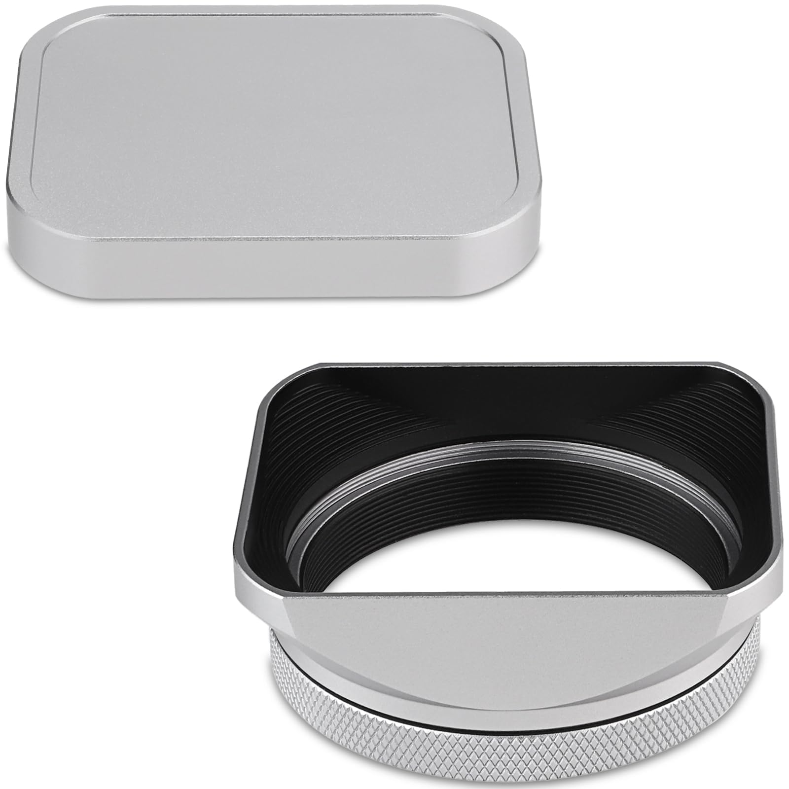 Square Metal Lens Hood for Fujifilm X100VI X100V Haoge LH-X200S with 49mm UV Filter Adapter Ring & Metal Cap Camera Accessories Silver