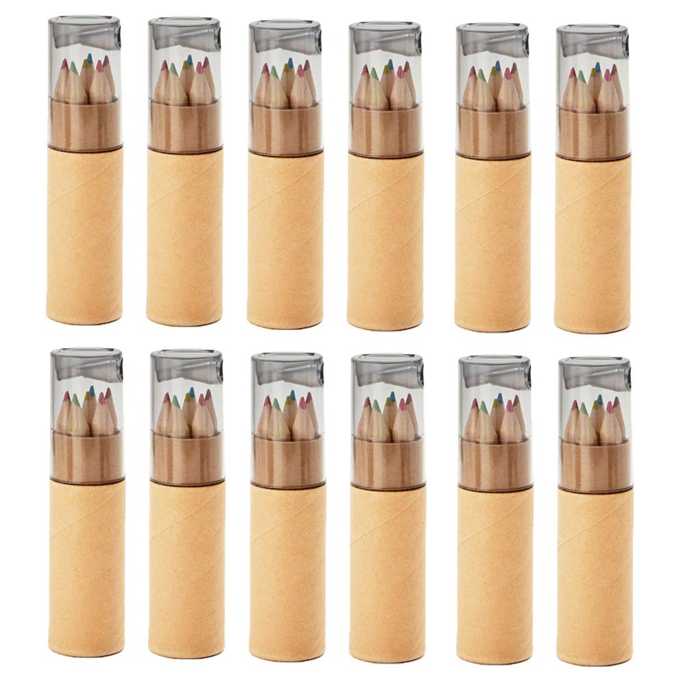 noTrash2003 12 Sets of 6 Crayons Each Children's Mini Crayons Certified to EN71-1, -2 and -9 Birthday Giveaways Pencil Sharpener (Grau)