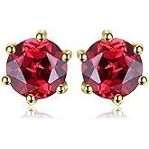 JewelryPalace Round Natural Blue Topaz Peridot Garnet Citrine Amethyst Stud Earrings for Women, 925 Sterling Silver 14k Gold Plated Stud Earrings, Genuine Gemstone Jewelry