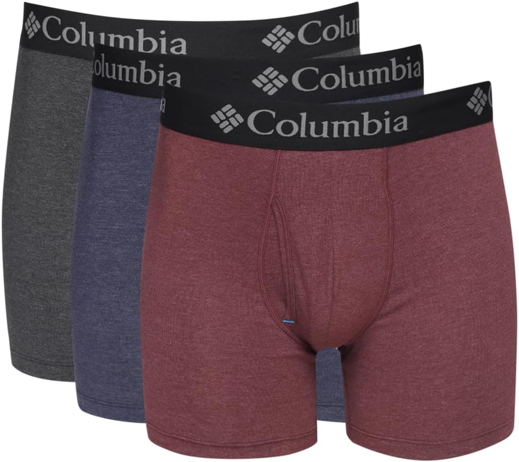 Columbia Men’s Performance Cotton/Stretch 3 Pack Solid Boxer Brief, Royal/India/Black, X-Large