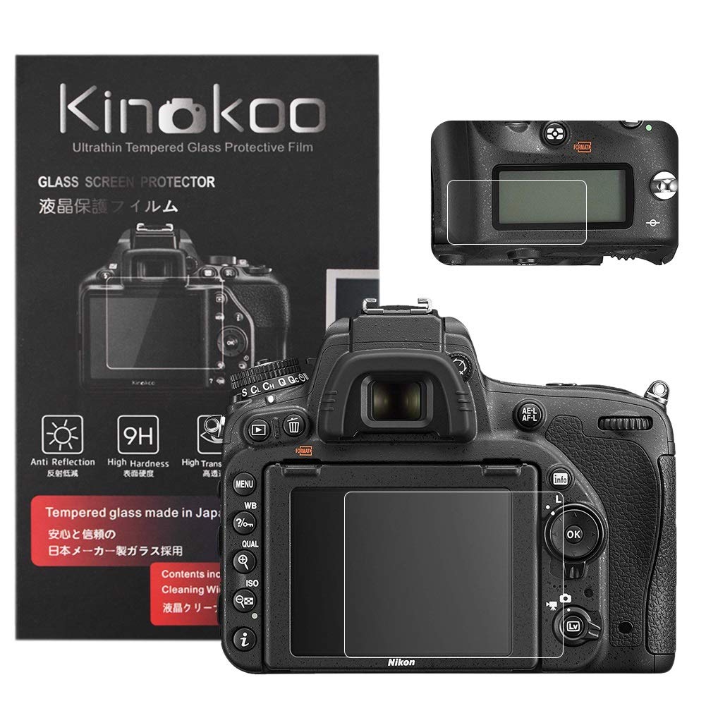 kinokoo Screen Protector for Nikon D750 Camera + Top Soft Film - 0.25mm 9H Hardness Tempered Glass Film Crystal Clear Film Bubble-Free/Anti-Scratch(2 Pack)