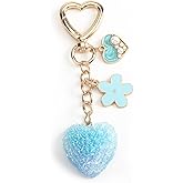 SHTALHST Heart Keychain with Pearl Romantic Heart Keychains for Women with Pearl & Flower Elegant Bag Charms Keyring Gift