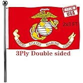 Jayus Double Sided US Marine Corps Military Flags 2x3 FT Outdoor - Vivid Colors 220D Marine Corps Flag Banner with 2 Grommets