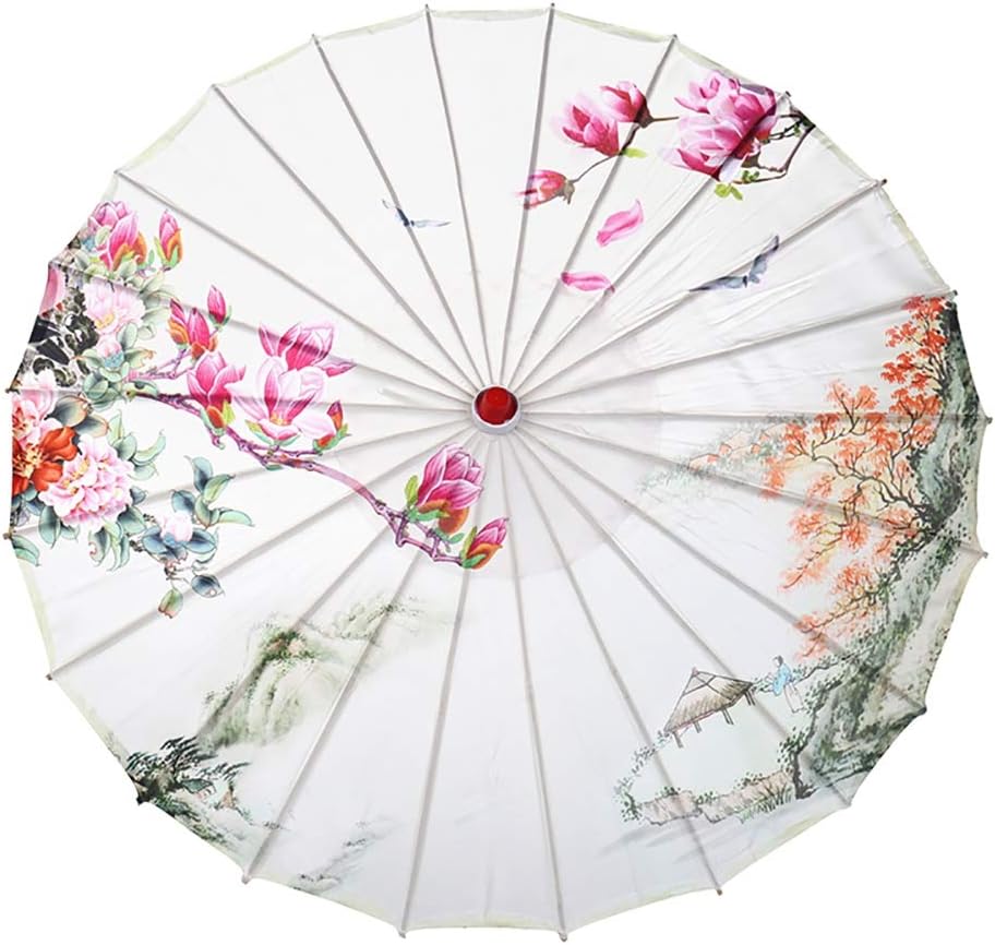 Chinese Silk Cloth Umbrella Bamboo Oil Paper Classic Parasol Decorative Props for Performing Dance Photo Party Decoration