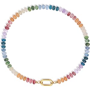 SAMYA Colorful Beaded Necklace for Women, 18" Short Beaded Choker Necklace | 8x5mm Polished Beads, Rainbow Chakra-Inspired Je