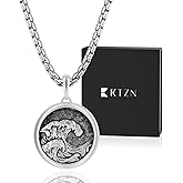 RTZN® Pendant Necklace for Men – Premium Stainless Steel Silver Pendant Necklace with 22" Chain + 2" Extension – Waterproof & Non-Tarnish Small Pendants for Men – Bold Symbols of Strength & Legacy