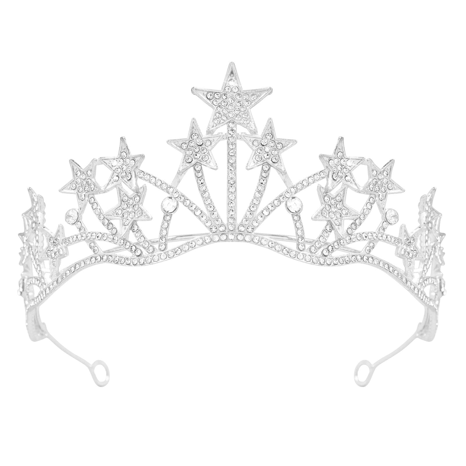 Vofler Star Headband Crown, Silver Tiara Headband Headpiece Crystal Rhinestone Hair Jewelry for Women Ladies Bride Princess Birthday Wedding Pageant Prom Homecoming Halloween Costume Party