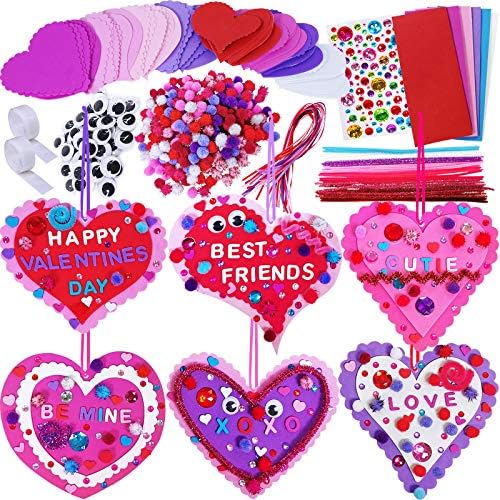 Winlyn 24 Units Valentine’s Day Coronary heart Ornaments Decorations DIY Foam Coronary heart Ornaments Craft Package Assorted Foam Coronary heart Shapes Cutouts with Alphabets Pom-poms Pipe Cleaners Googly Eyes for Youngsters Classroom
