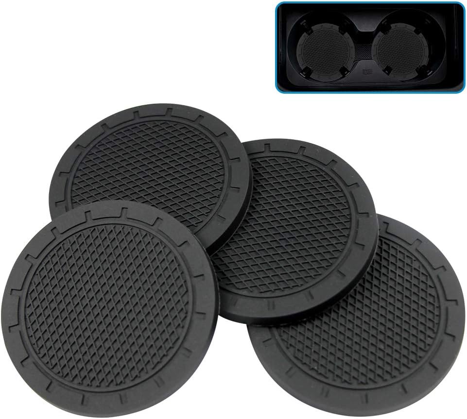 Eastlion 4 PCS Cup Holder Insert Coasters, 2.75 Inch Diameter Travel Auto Cup Holder Coasters Car Interior Accessories Durable Non Slip Silicone Cup Holders（Black）: Automotive