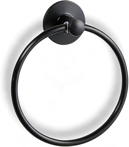 Besteffie Self-Adhesive Towel Ring – Stainless Steel Matte Black, Rustproof Wall Mount Hand Towel Holder – 6 Lbs Capacity, No-Drill Install