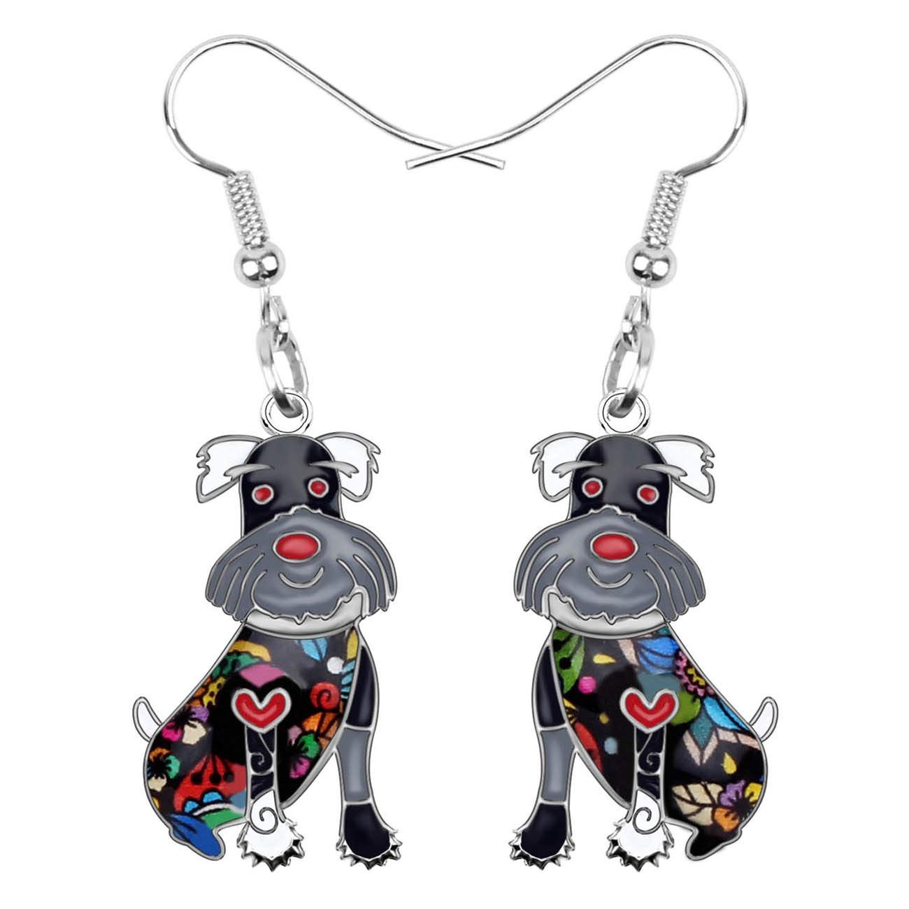 NEWEI Enamel Alloy Cute Schnauzer Dog Earrings Drop Dangle Unique Dog Jewelry for Women Gifts (Black)