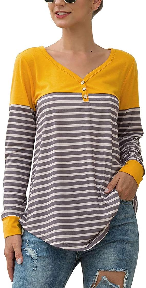 Luiyy® Camiseta de Manga Larga/Corta para Mujer Botón Design Blusa ...