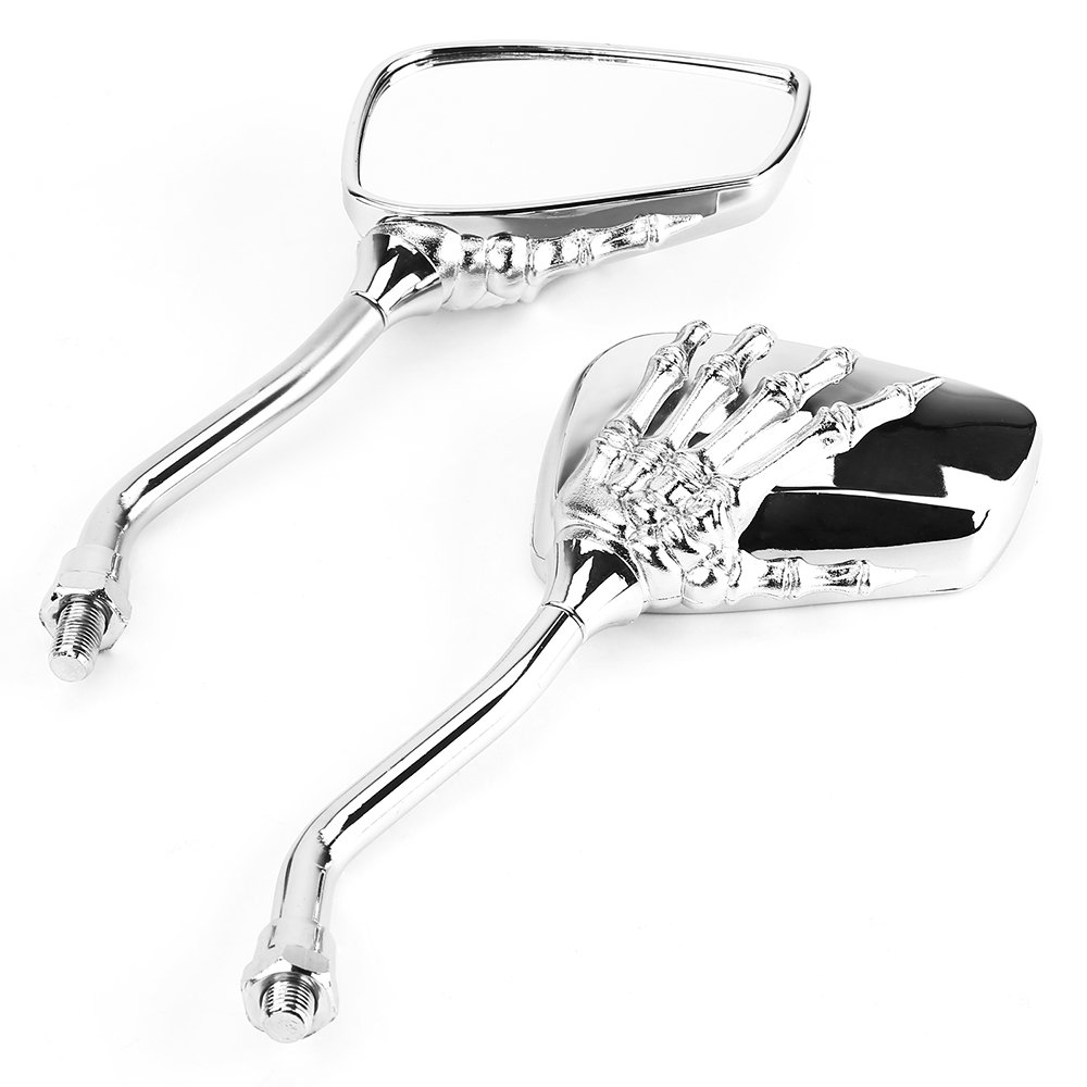 SurePromise Pair Motorcycle Motorbike Bike Chrome Skeleton Skull Mirrors Rear View 10mm 8mm Thread