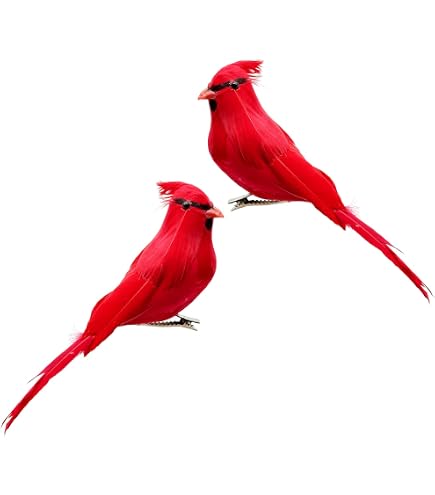 RAZ IMPORTS ~ 4.0 Artificial Feathered Red Cardinal Birds ~ Set of 6 Clip on Christmas Tree Ornaments ~ Christmas Decor K133 ~ New for 2025