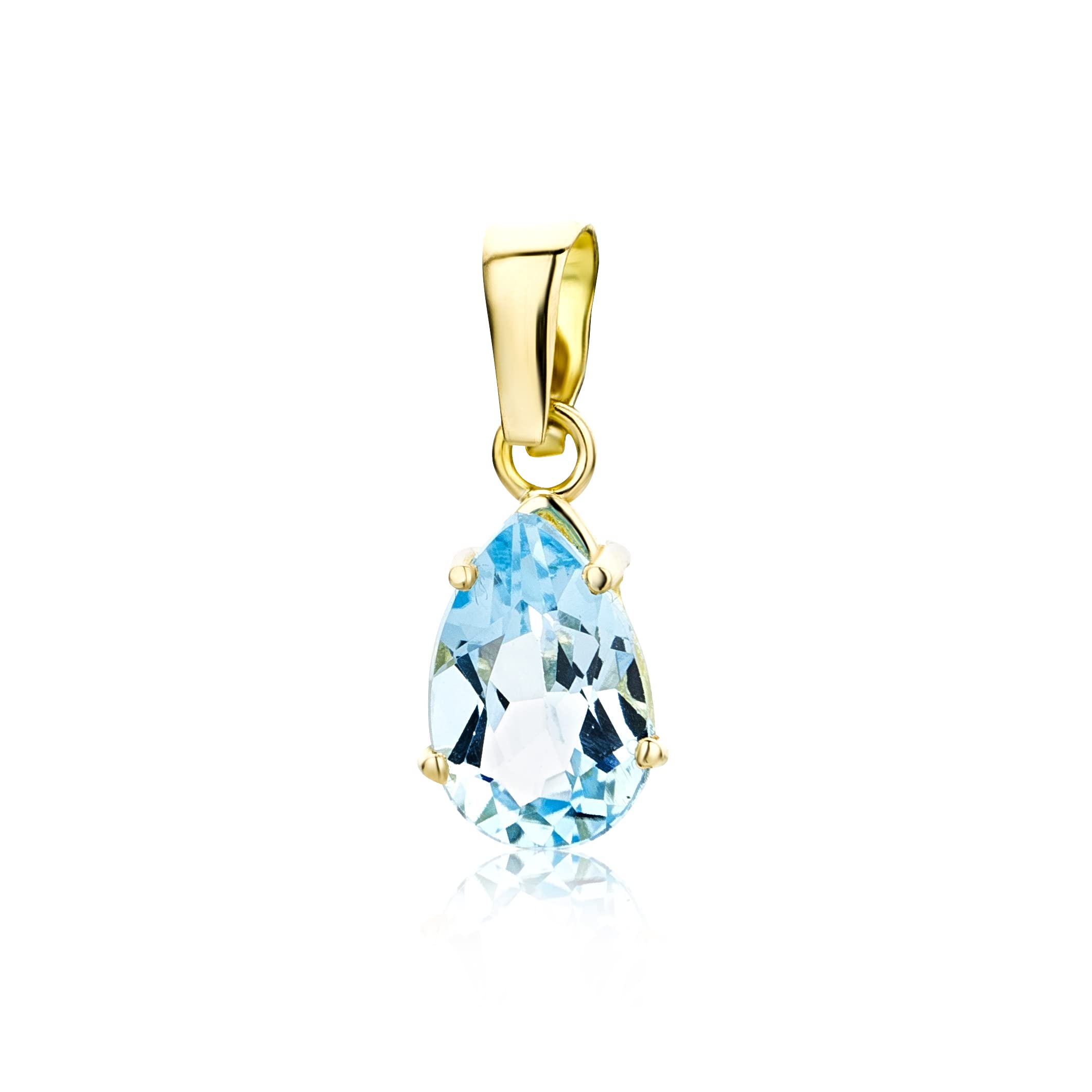 Miore 14 kt (585) Yellow Gold Blue Topaz Pendant for Women, 6.5 x 16.3mm