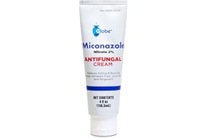 Globe Miconazole Nitrate 2% Topical Antifungal Cream (4 oz Tube) for Athlete’s Foot, Jock Itch, Ringworm Fast-Acting Relief - Extra Strength Formula for Itching, Irritation and Skin Protection