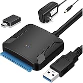 SATA to USB 3.0 Adapter for 2.5" 3.5" SSD HDD Hard Drive Reader 5Gbps | External Hard Drive Adapter Converter Includes 12V Power Adapter for Data Transfer UASP Support, Plug and Play