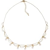 Belle Brighton White Pearl 18k Gold Plated Beaded Link Necklace 17.3" Tennis Choker Necklace Vintage Chain necklace Jewellery Trendy Gift for Girlfriend Mother