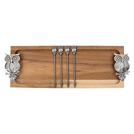 Chumbak Ornate Owl Platter with Skewers