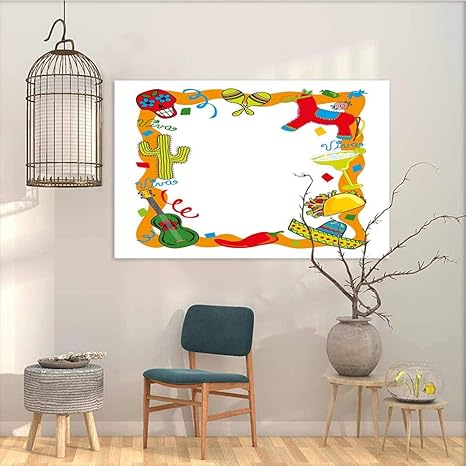 Amazon Oncegod キャンバス絵ステッカー 壁画 フィエスタ 漫画 画スタイル メキシカンピニャータ タコ チリペッパー シュガースカル パターン ギター モダン 装飾アートワーク マルチカラー W23 Xl15 60cm 40cm ウォールステッカー オンライン通販