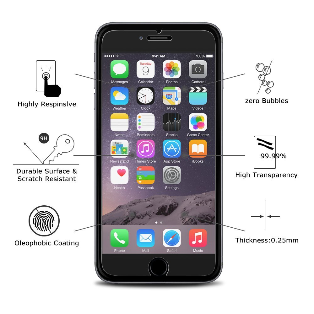 [2-Pack] iPhone 6S 6 Screen Protector Glass, Coolreall Tempered Glass Screen Protector HD Clear Bubble Free Scratch Resistance Protective Film for Apple iPhone 6S 6 [3D Touch Compatible] (0.25mm)