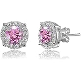 Sterling Silver 5mm Round Halo European Crystals Fancy Stud Earrings for Women