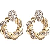 Twisted Hoop Earrings - Chunky Gold Wreath Dangle Earrings, Hypoallergenic, Geometric Flower Round Circle Design