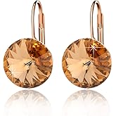 Round Austrian Crystal Drop Leverback Earrings for Women 14K Gold Plated Hypoallergenic Earrings
