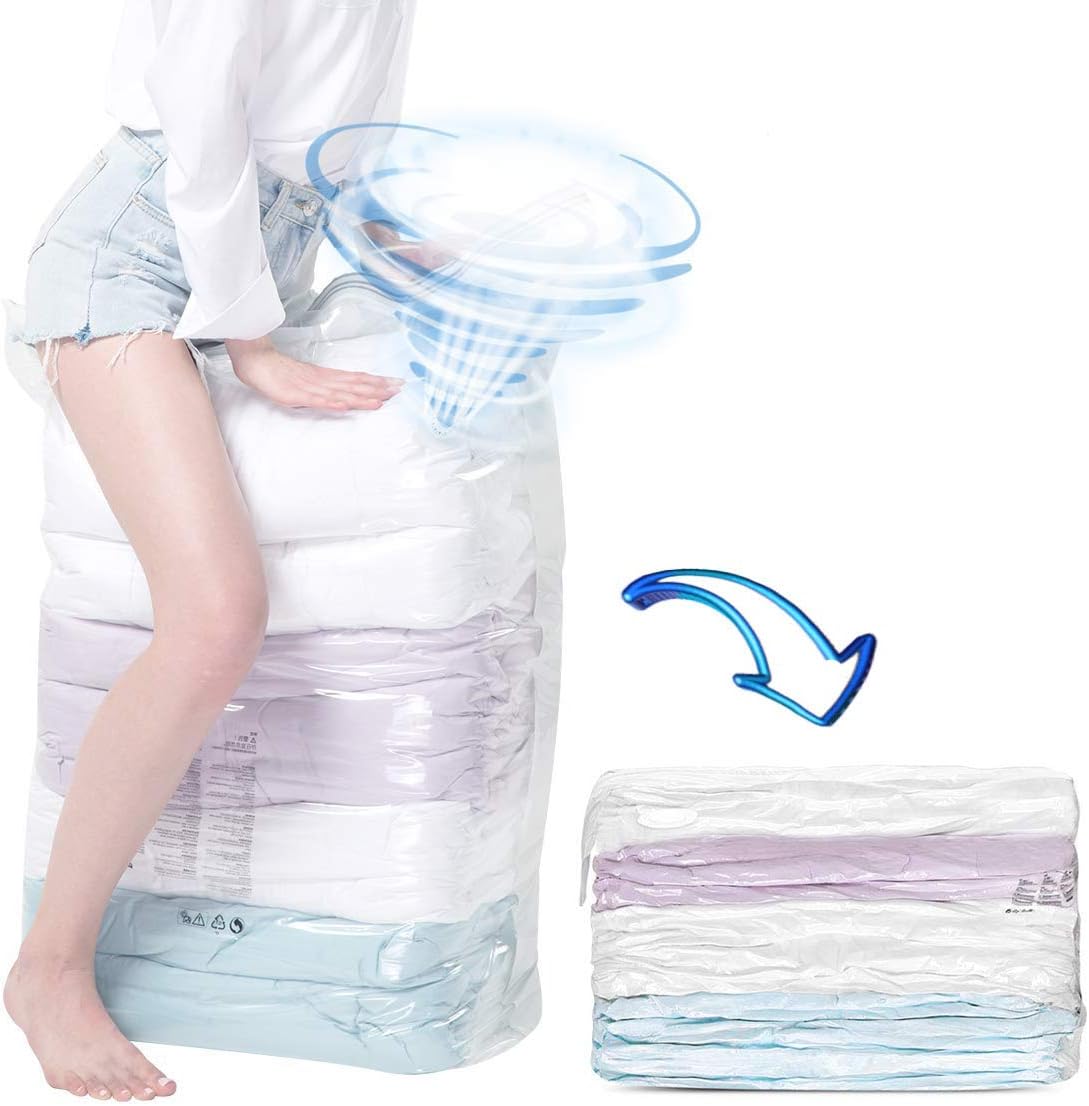 SunHorde Dual Use Cube Vacuum Storage Bags 6 Pcs Jumbo Vacuum Compression Bags (By Hands or By Vacuum Cleaners, No Hand Pumps Needed) Space Saver for Travel Moving Clothes Blankets Comforters Pillow