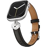 WFEAGL Leather Band Compatible with Apple Watch Bands Women 38mm 40mm 41mm 42mm(Series 11/10),Dressy Slim Grain Genuine Leather band for iWatch SE Series 11/10/9/8/7/6/5/4/3/2/1-Black/Silver