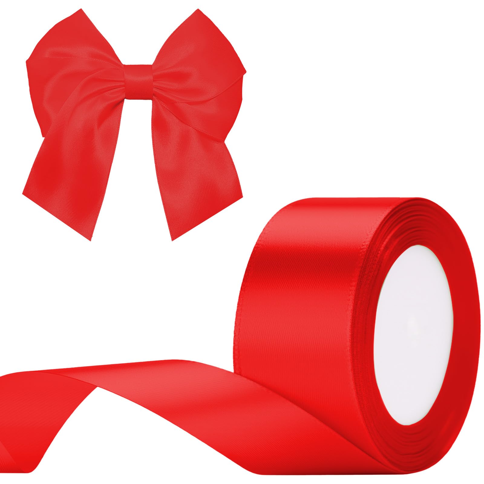G2PLUS Red Satin Ribbons 50mm: Wide Fabric Ribbons 22m for Gift Wrapping & Crafting, Wedding Party Decoration