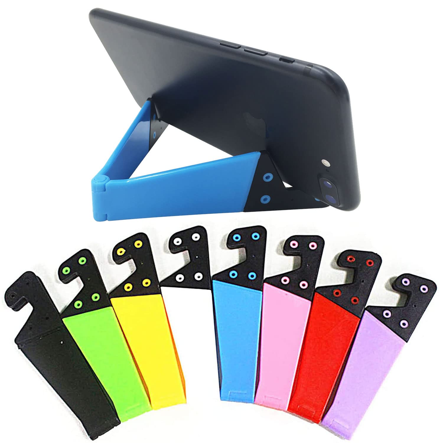 VOVIGGOL Portable Mobile Phone Stand for Desk 8 Pack, Foldable Pocket Travel Desk Phone Holder, Upgrade Universal V Smartphone Kickstand Mount Compatible with iPhone iPad Tablet Kindle Android